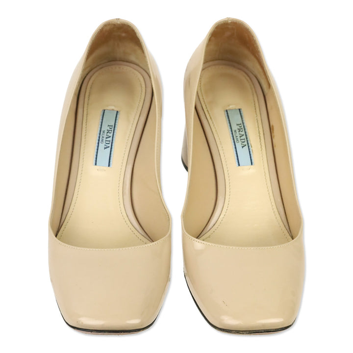 Prada Nude Patent Leather Square Toe Pumps