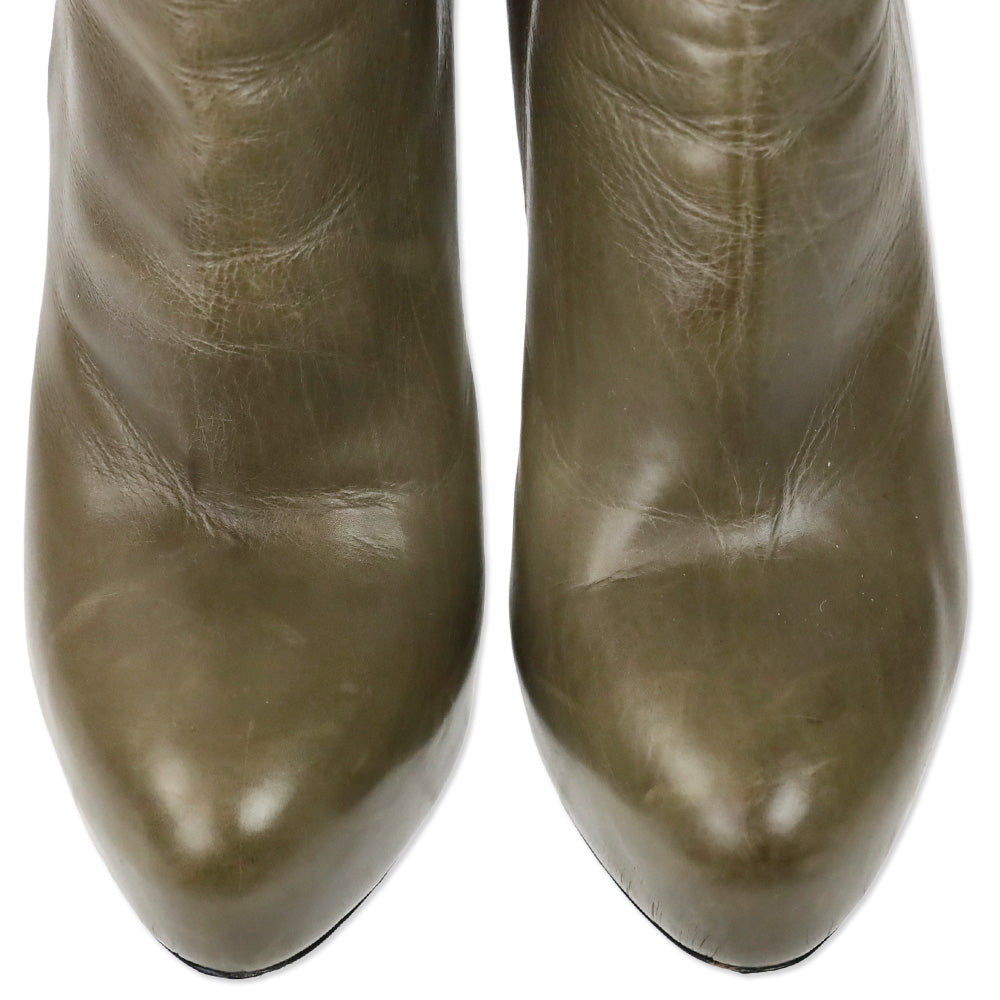 Prada Olive Taupe Leather Hidden Platform Ankle Bootie