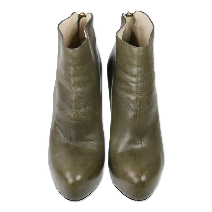 Prada Olive Taupe Leather Hidden Platform Ankle Bootie