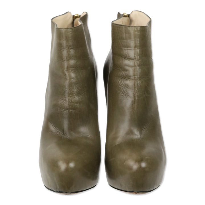 Prada Olive Taupe Leather Hidden Platform Ankle Bootie