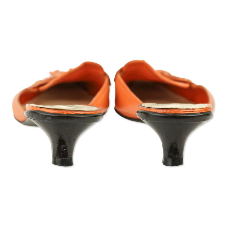 Prada Orange Leather Tassel Loafer Kitten Mule
