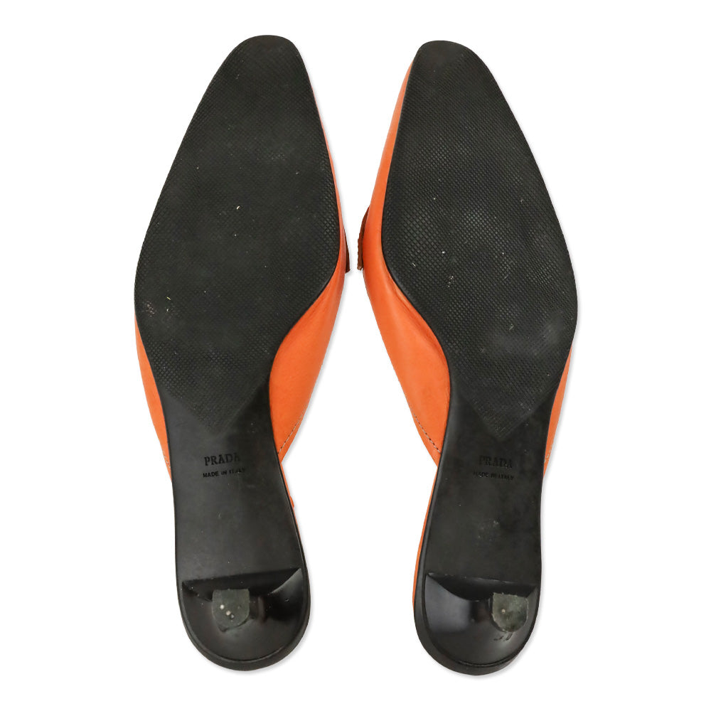 Prada Orange Leather Tassel Loafer Kitten Mule