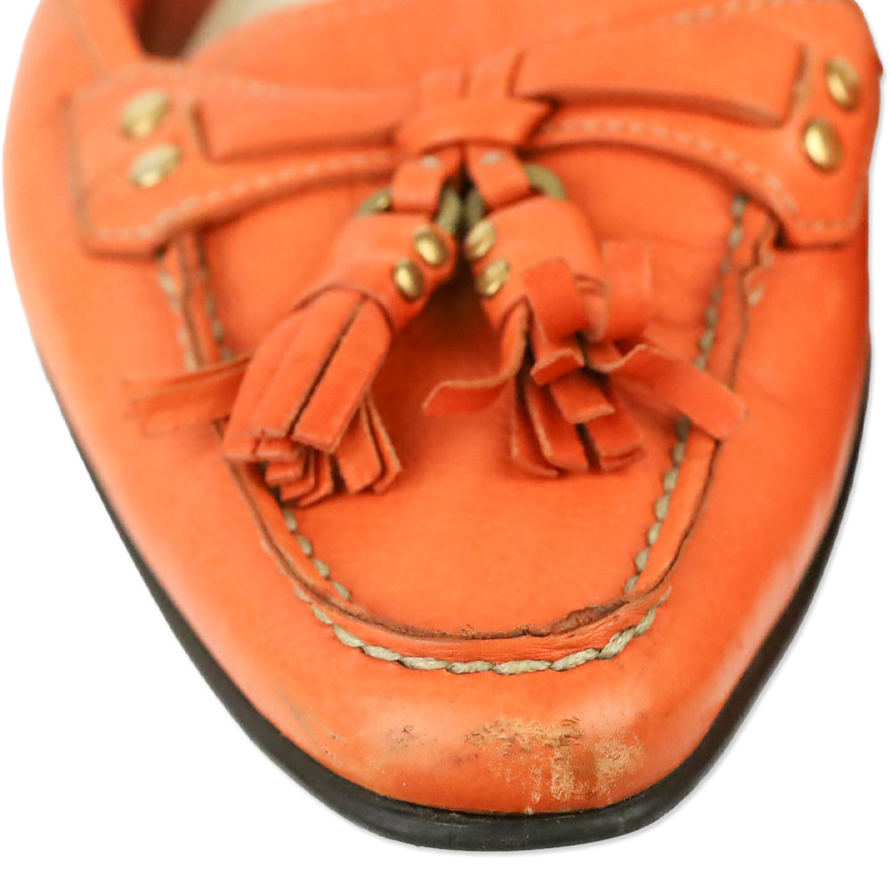 Prada Orange Leather Tassel Loafer Kitten Mule