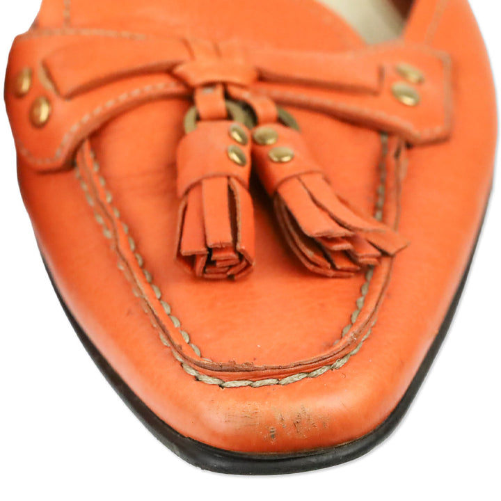 Prada Orange Leather Tassel Loafer Kitten Mule