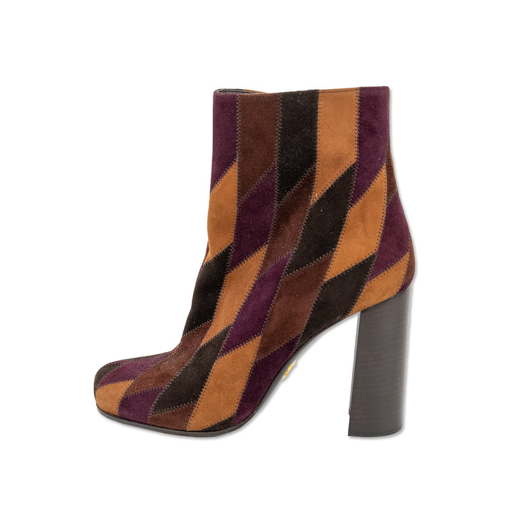 Prada Patchwork Leather Heeled Ankle Boots