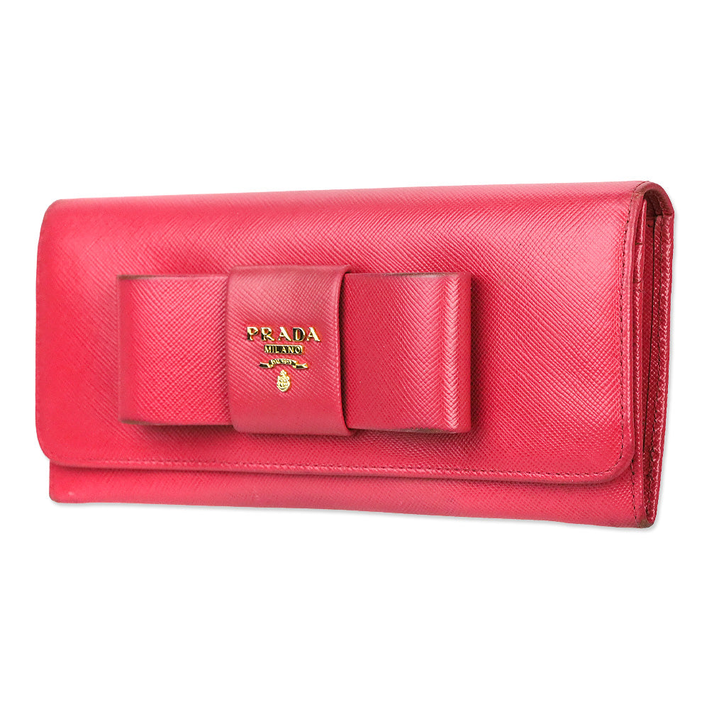 Prada Pink Saffiano Bow Continental Wallet