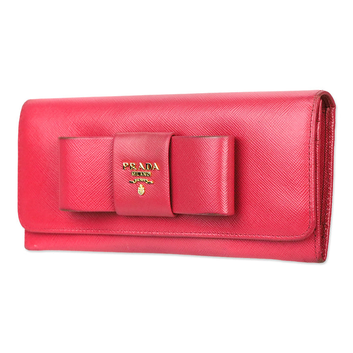 Prada Pink Saffiano Bow Continental Wallet