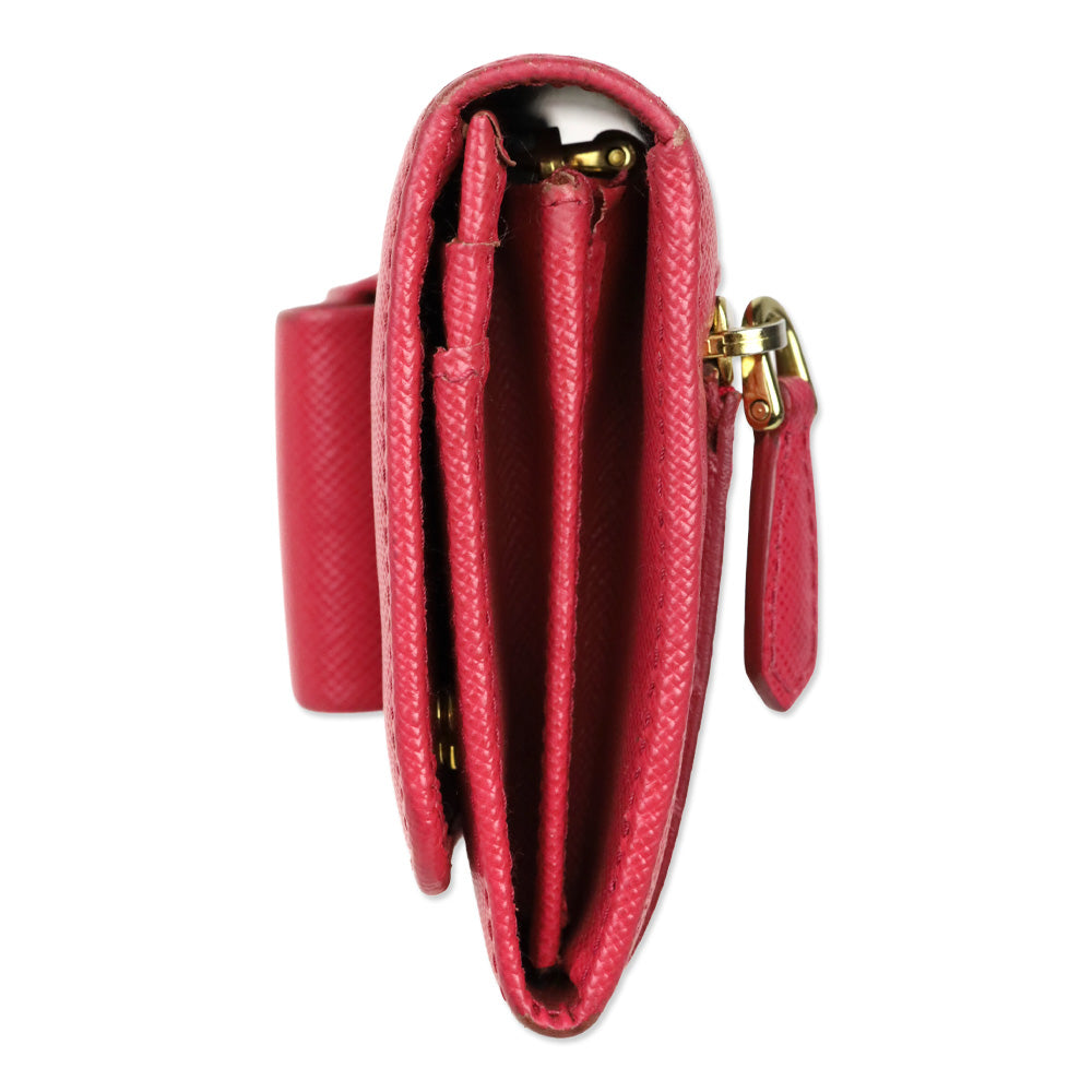 Prada Pink Saffiano Bow Continental Wallet