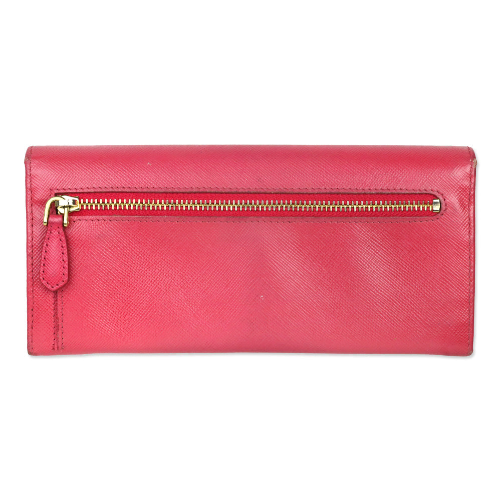 Prada Pink Saffiano Bow Continental Wallet