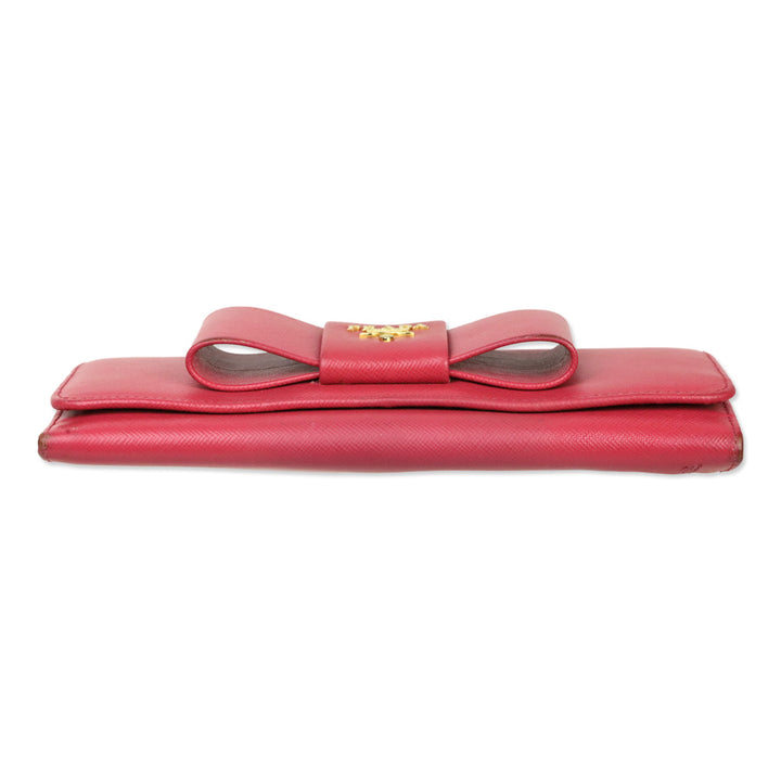Prada Pink Saffiano Bow Continental Wallet