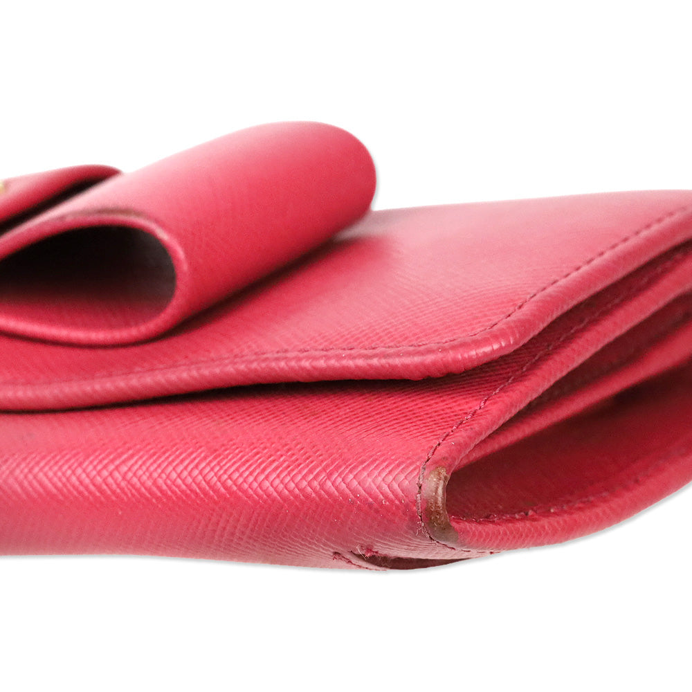 Prada Pink Saffiano Bow Continental Wallet