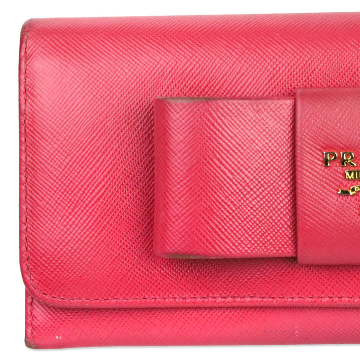 Prada Pink Saffiano Bow Continental Wallet
