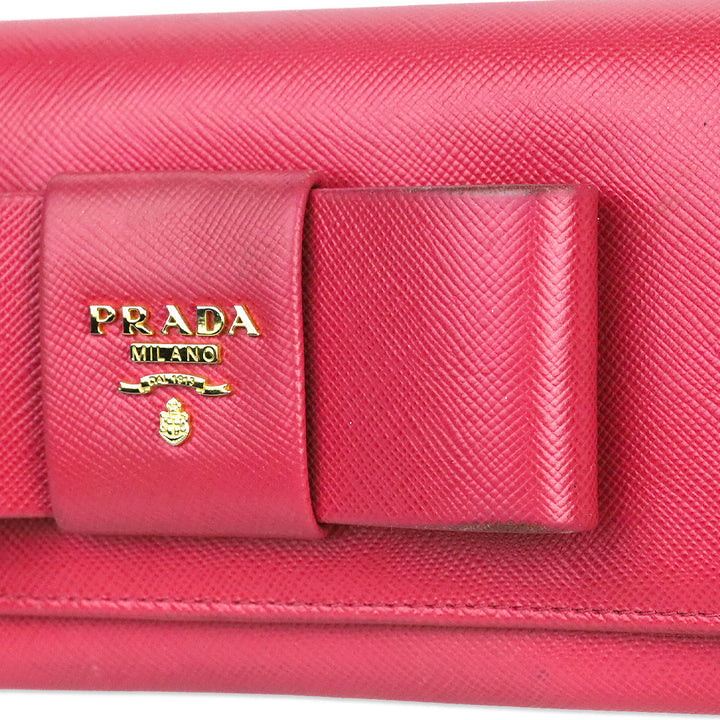 Prada Pink Saffiano Bow Continental Wallet