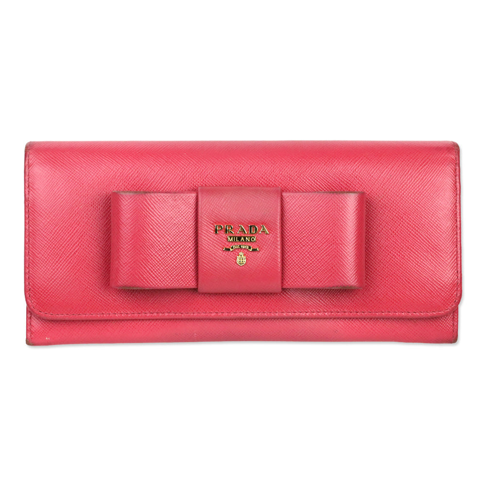 Prada Pink Saffiano Bow Continental Wallet