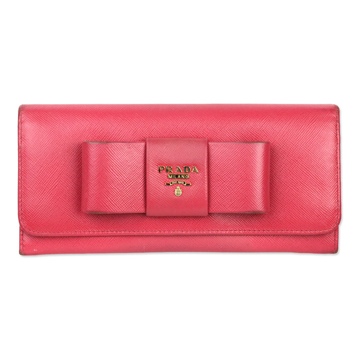Prada Pink Saffiano Bow Continental Wallet