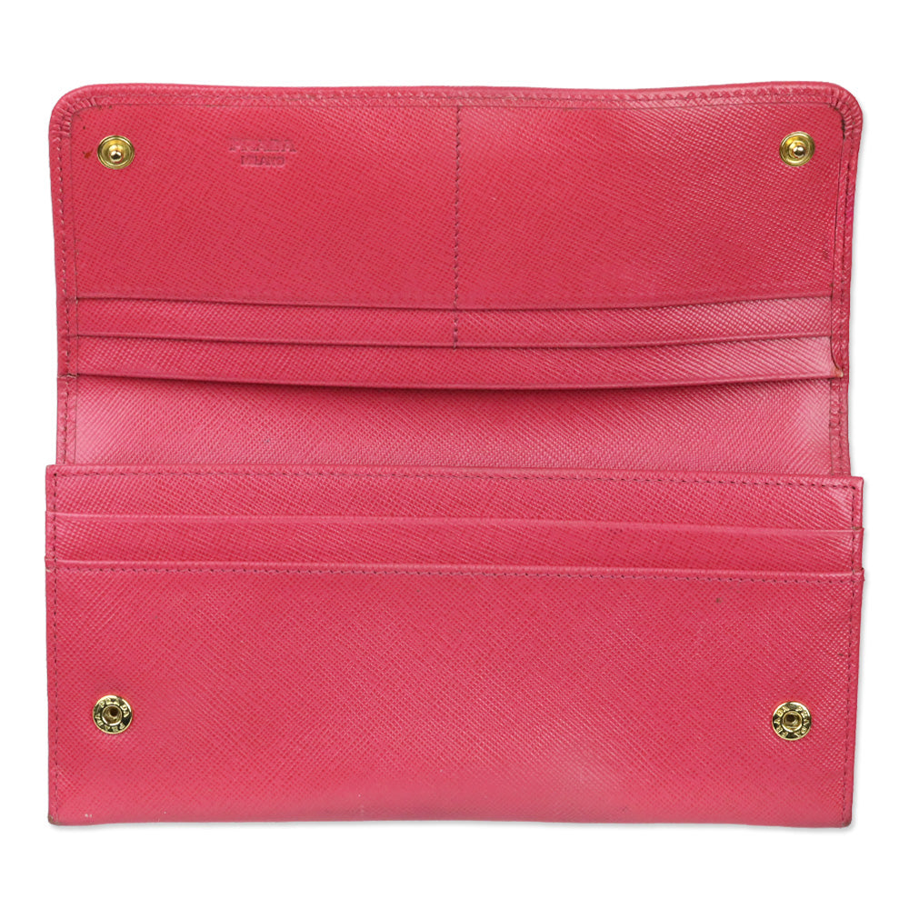 Prada Pink Saffiano Bow Continental Wallet