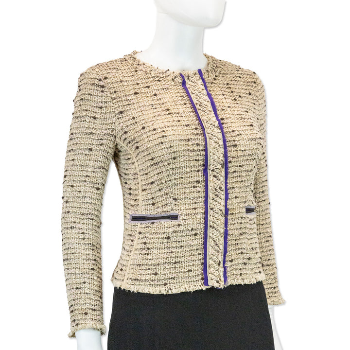 Prada Pink/Beige Tweed Jacket with Purple Trim