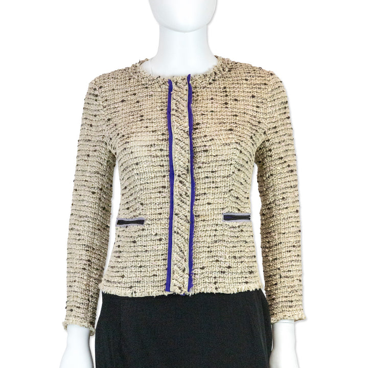 Prada Pink/Beige Tweed Jacket with Purple Trim