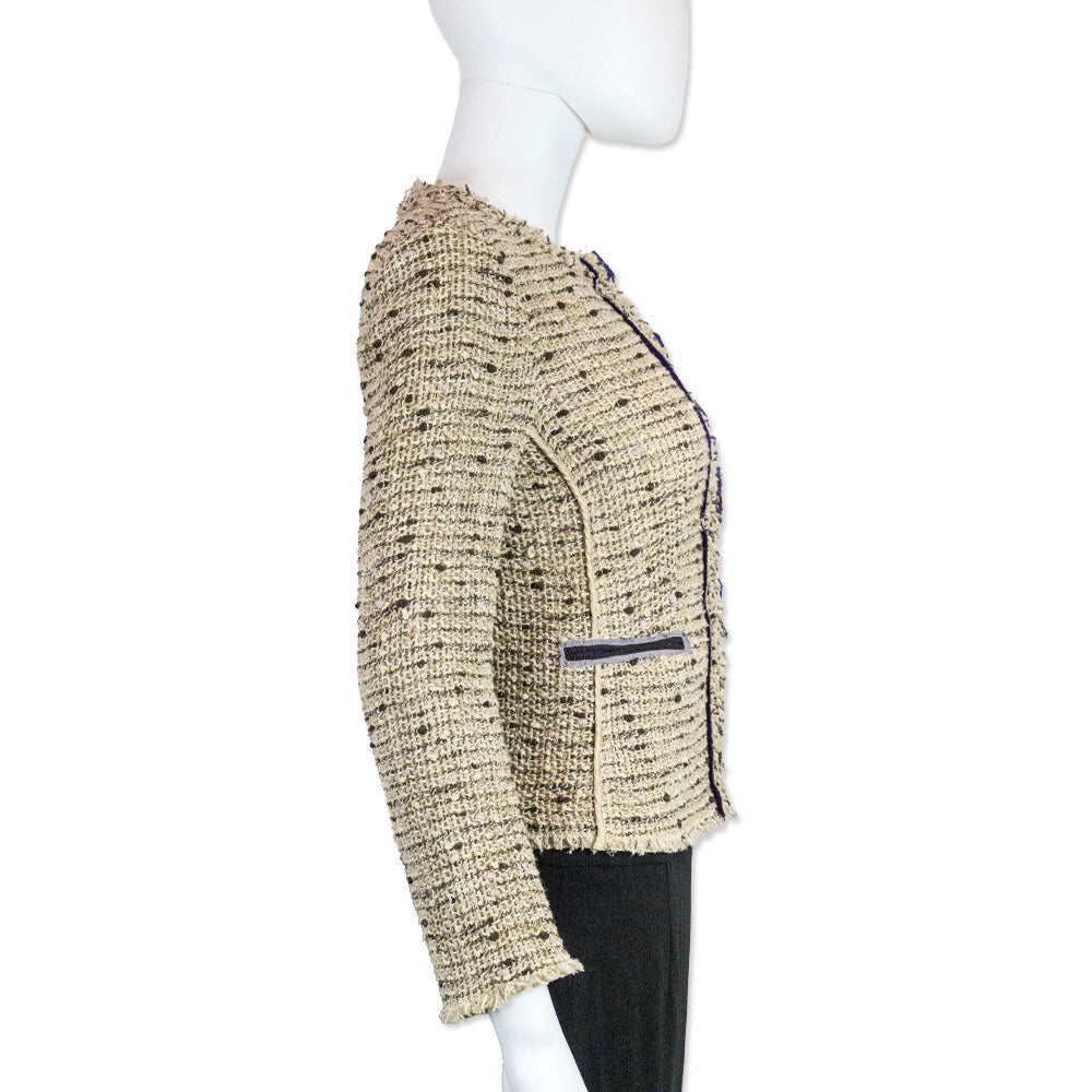 Prada Pink/Beige Tweed Jacket with Purple Trim