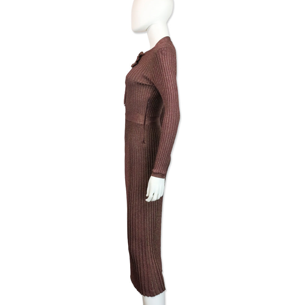 Prada Purple Lurex Stretch Rib Knit Midi Dress
