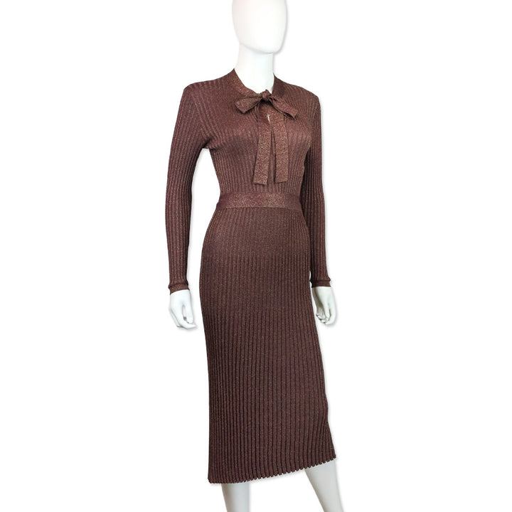 Prada Purple Lurex Stretch Rib Knit Midi Dress