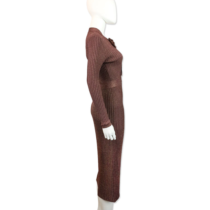 Prada Purple Lurex Stretch Rib Knit Midi Dress