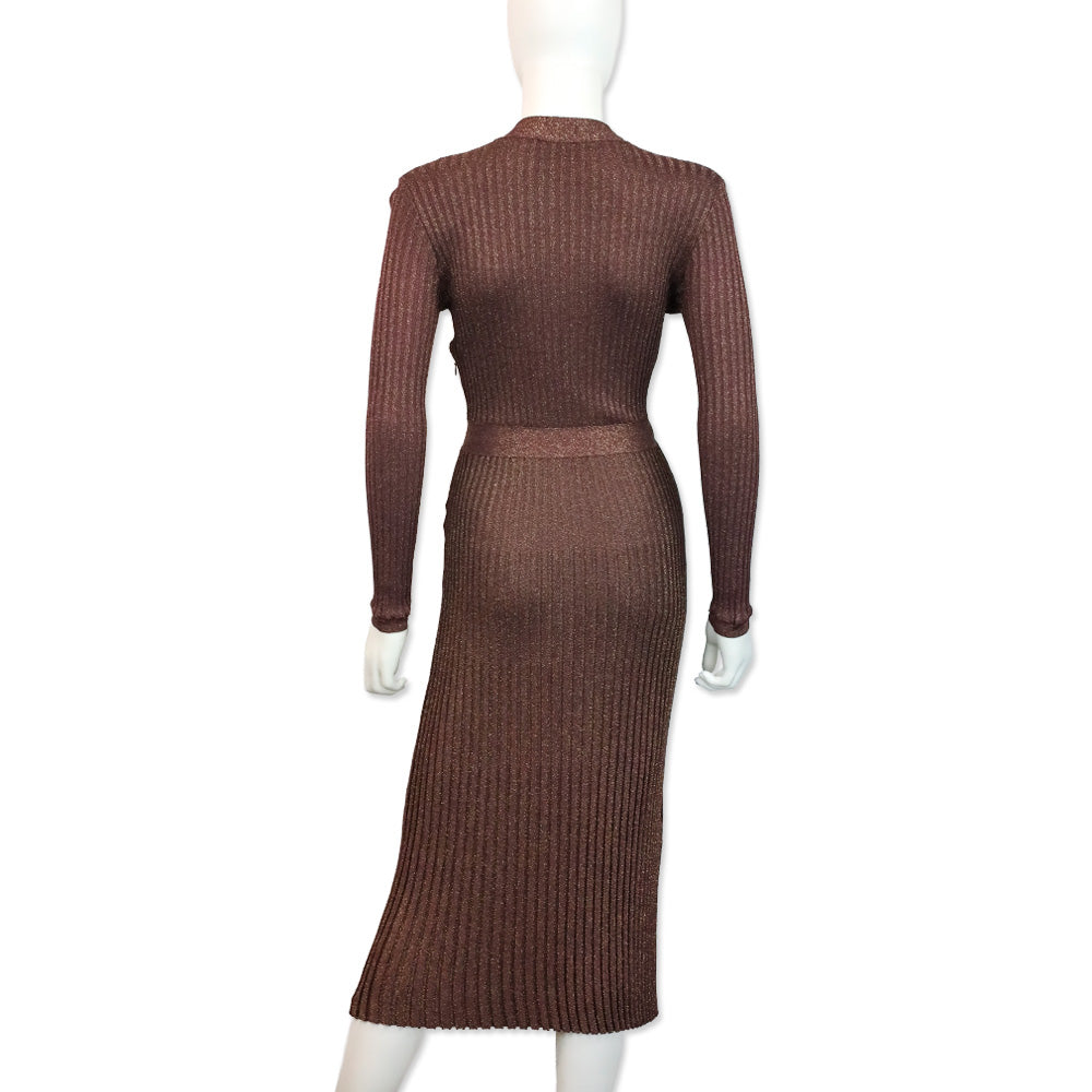 Prada Purple Lurex Stretch Rib Knit Midi Dress