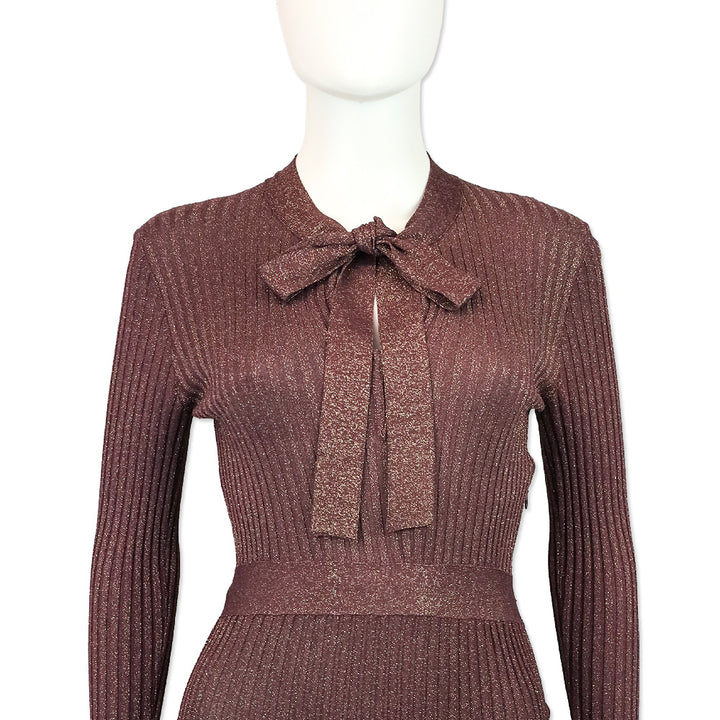 Prada Purple Lurex Stretch Rib Knit Midi Dress