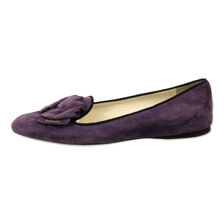 Prada Purple Suede Bow Loafer Flats
