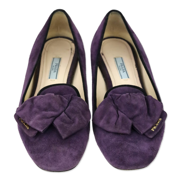 Prada Purple Suede Bow Loafer Flats