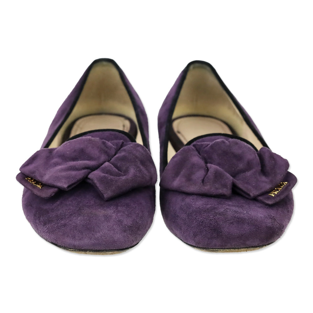 Prada Purple Suede Bow Loafer Flats