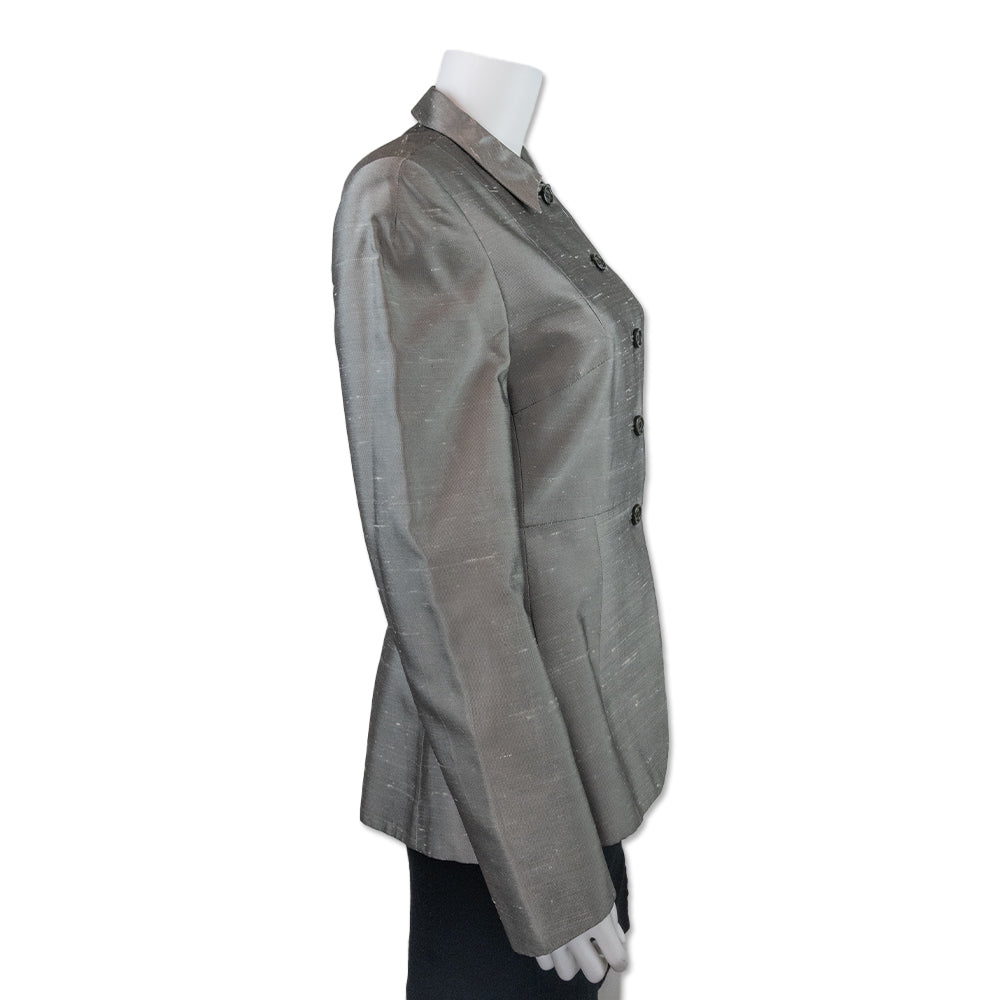 Prada Silver Button Down Collared Jacket