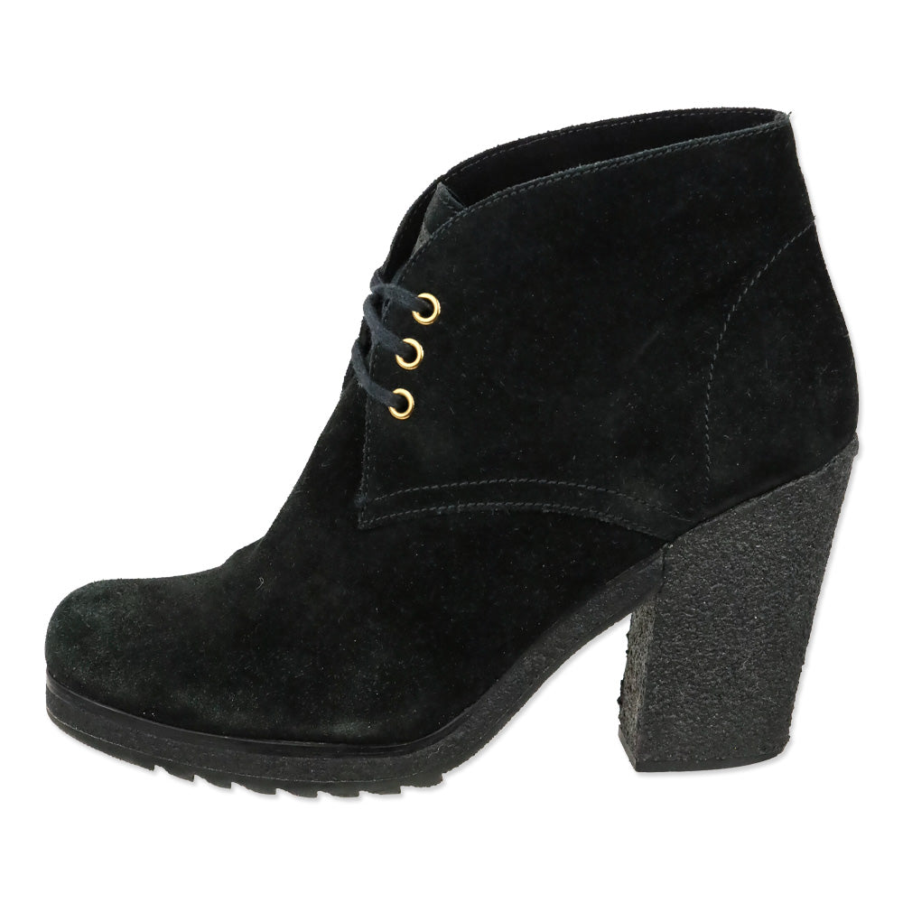 Prada Sport 3-Eyelet Lace Up Black Suede Booties