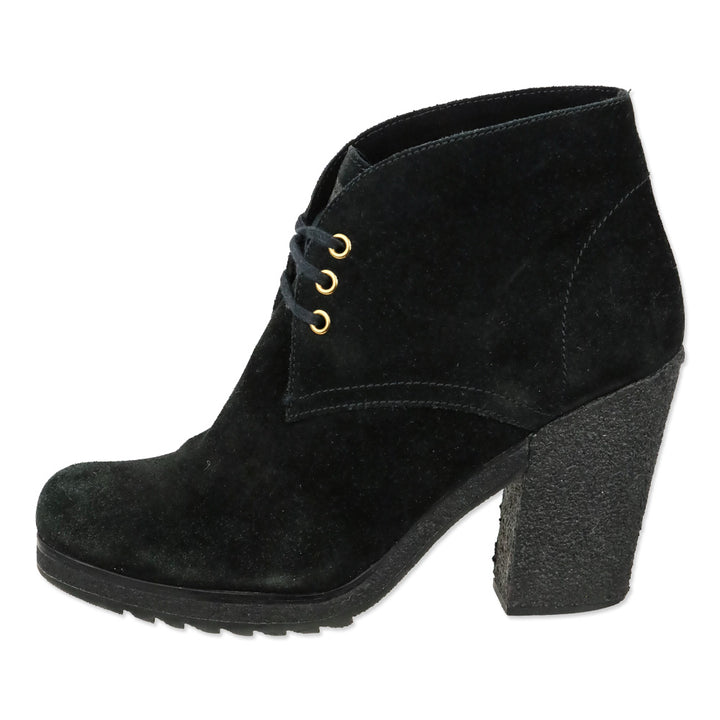 Prada Sport 3-Eyelet Lace Up Black Suede Booties