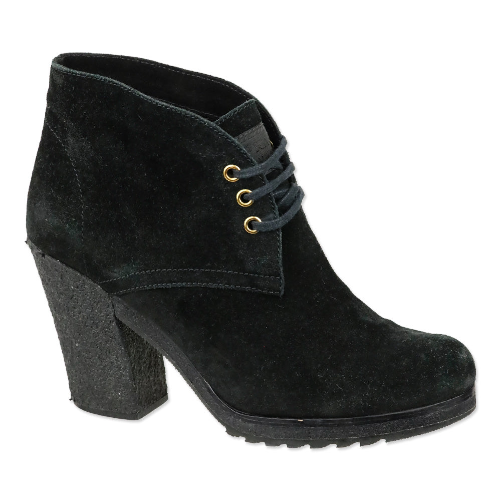 Prada Sport 3-Eyelet Lace Up Black Suede Booties