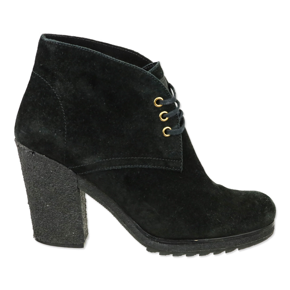 Prada Sport 3-Eyelet Lace Up Black Suede Booties