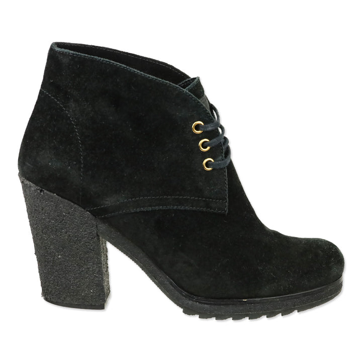 Prada Sport 3-Eyelet Lace Up Black Suede Booties