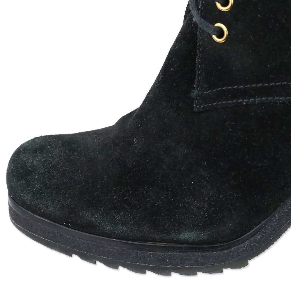 Prada Sport 3-Eyelet Lace Up Black Suede Booties