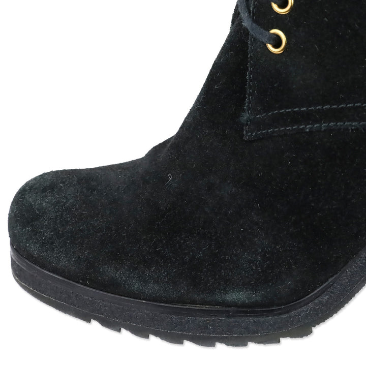 Prada Sport 3-Eyelet Lace Up Black Suede Booties