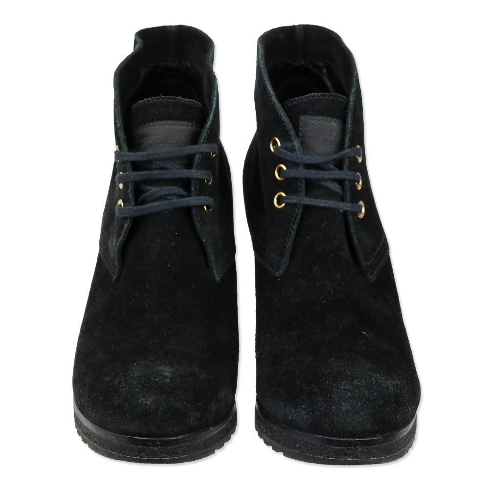 Prada Sport 3-Eyelet Lace Up Black Suede Booties