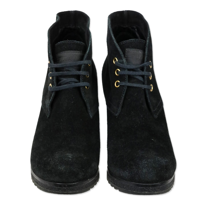 Prada Sport 3-Eyelet Lace Up Black Suede Booties