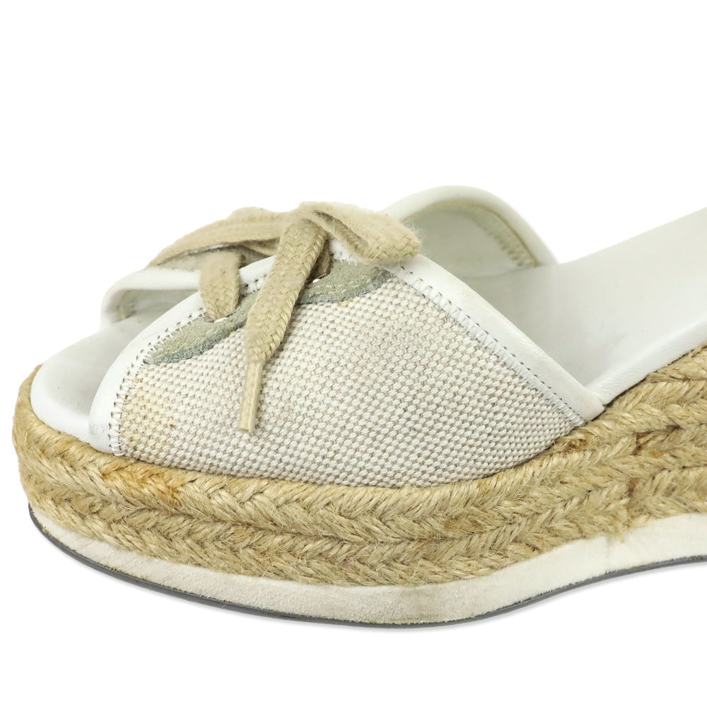 Prada Sport Beige Canvas Lace-Up Slingback Wedge Espadrille Sandals