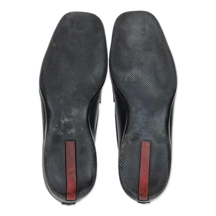 Prada Sport Black Leather Logo Plaque Penny Loafers