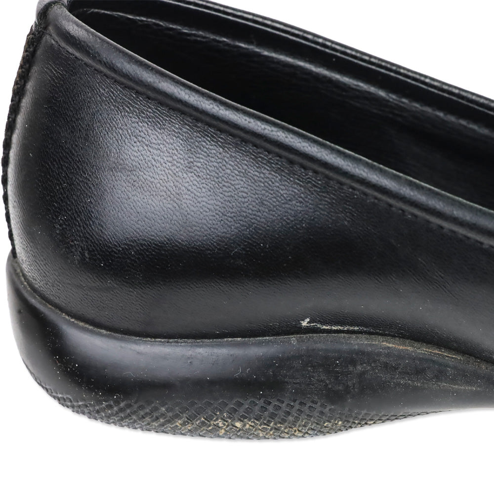 Prada Sport Black Leather Logo Plaque Penny Loafers