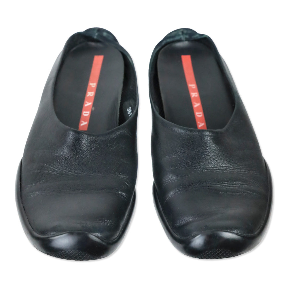 Prada Sport Black Leather Mule Clogs