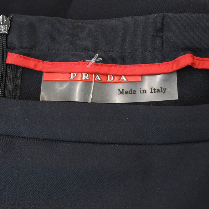 Prada Sport Black Nylon-Blend Belted A-Line Midi Skirt