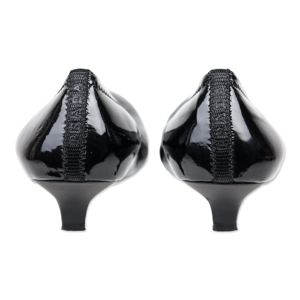 Prada Sport Black Patent Leather Kitten Heel Pumps