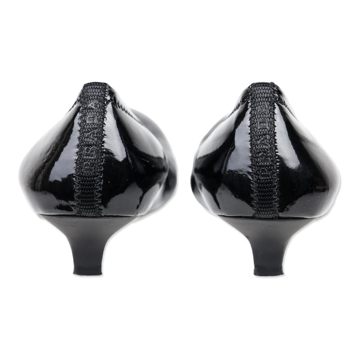 Prada Sport Black Patent Leather Kitten Heel Pumps