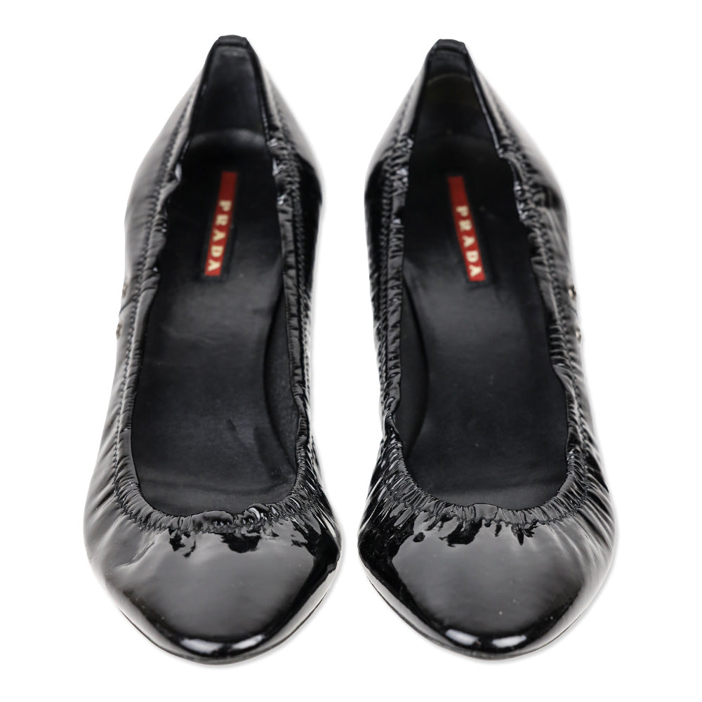 Prada Sport Black Patent Leather Kitten Heel Pumps