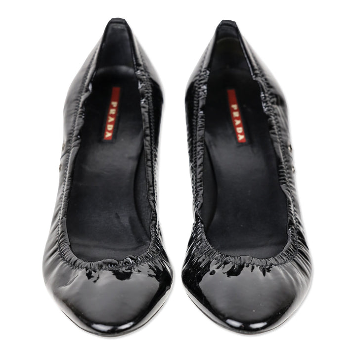 Prada Sport Black Patent Leather Kitten Heel Pumps